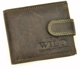 Portfel Męski Skórzany ALWAYS WILD Skóra Licowa Mały Poziomy Z Zapięciem RFID N0035L-CHM/8731 BRĄZOWY 10,5 x 9 x 2 [cm] - Portfele - miniaturka - grafika 1