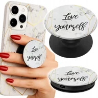 Uchwyty samochodowe do telefonów - Uchwyt do telefonu Popsocket na palce/stojak BIAŁY MARMUR ZŁOTE RAMKI LOVE - miniaturka - grafika 1