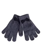 Rękawiczki - Rękawiczki dziewczęce pięciopalczaste szare z kokardką 16 cm - miniaturka - grafika 1