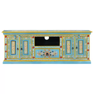 Szafka pod TV, niebieska, 110x30x40 cm, lite drewno mango Lumarko! - Szafki RTV - miniaturka - grafika 4