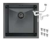 Zlewozmywaki - Granitan Zlew Czarny Stalowy Podblatowy Do Kuchni Jednokomorowy Podwieszany BARI44 - miniaturka - grafika 1