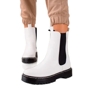 S. BARSKI Wysokie Sztyblety Na Platformie S.BARSKI białe - Botki damskie - miniaturka - grafika 1