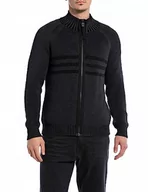 Kurtki męskie - Replay Męska kurtka z dzianiny, krój regular fit, 970 Dark Navy, XXL - miniaturka - grafika 1