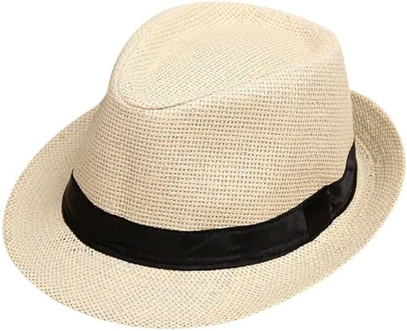 Kapelusz słomkowy Fedora dziecięcy szerokie rondo ochrona