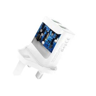 Dudao ładowarka sieciowa wtyczka UK (Wielka Brytania) 2xUSB-A 2.4A biała + kabel USB-A - USB-C biały - Ładowarki do telefonów - miniaturka - grafika 2
