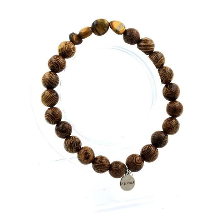 Kamienie i minerały. Bransoletka Tygrysie Oko z Republiki Południowej Afryki + drewniane koraliki 8 mm. Wyprodukowano we Francji.