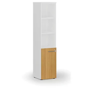 Szafa biurowa kombinowana PRIMO WHITE, drzwi na 2 poziomach, 1781 x 400 x 420 mm, biały/buk - Szafy biurowe - miniaturka - grafika 1