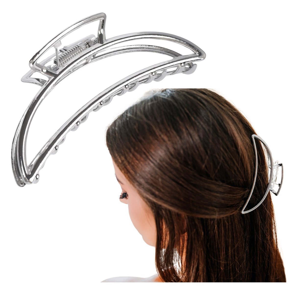 Klamra do Włosów Srebrna Duża XXL Spinka Francuska Metalowa i Wytrzymała
