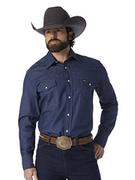 Koszule męskie - Wrangler Męska koszula robocza z długim rękawem w stylu kowbojskim, sprane wykończenie, guziki, nieprzejrzysta, Indygo, 42-46 - miniaturka - grafika 1