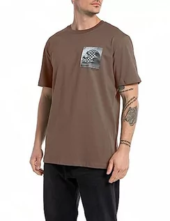 Koszulki męskie - Replay koszulka męska regular fit, Drewno 629, S - grafika 1