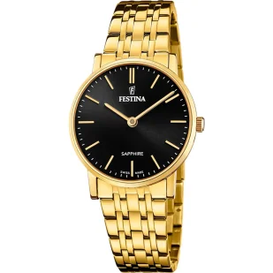 Zegarek Festina Swiss Made 20048/4 zegarek damski złoty na bransolecie z czarną tarczą - Zegarki damskie - miniaturka - grafika 1