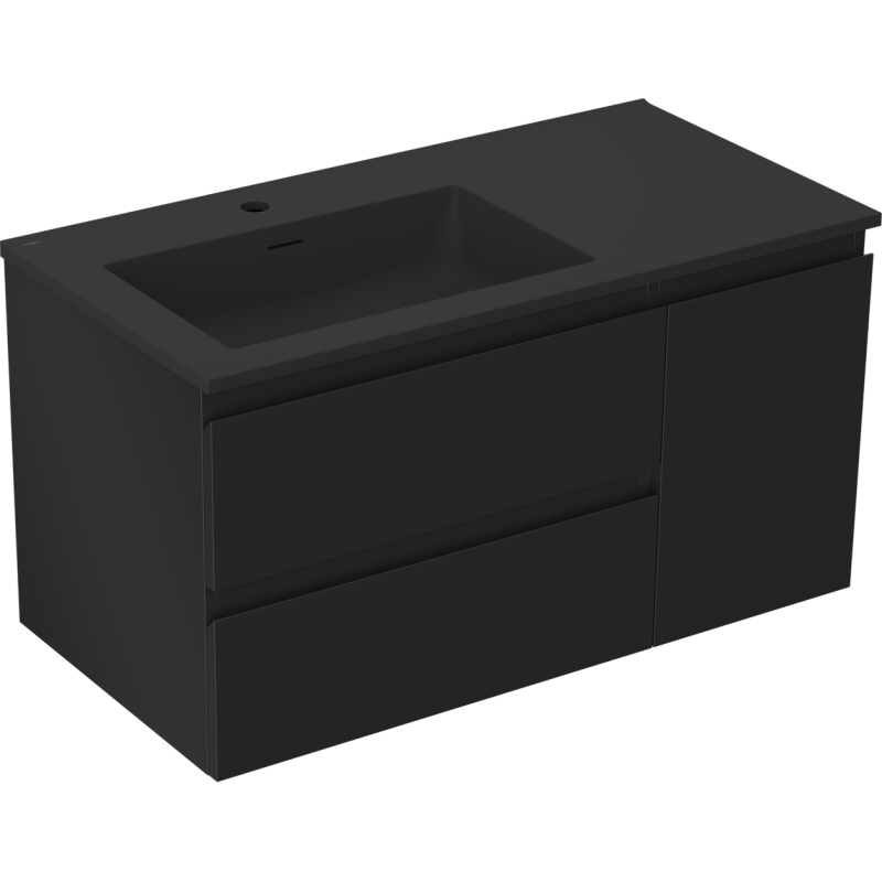 Mexen Orio szafka łazienkowa 90 cm z umywalką Otis lewą, 2S, 1D, czarna mat - 91A13-09047-3-BBFFF71-W18L71