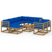 Meble ogrodowe - shumee shumee 10 cz zestaw wypoczynkowy do ogrodu z poduszkami niebieski - miniaturka - grafika 1