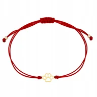 Bransoletki - Złota sznurkowa bransoletka 585 czerwony sznurek ślad łapy celebrytka łapka - miniaturka - grafika 1