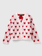 Swetry damskie - Benetton Kardigan w kolorze jasnoróżowo-czerwonym - miniaturka - grafika 1