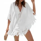 Bluzki damskie - LETNIA TUNIKA PLAŻOWA ZWIEWNA SUKIENKA KORONKA PAREO NA PLAŻĘ NARZUTKA BOHO - miniaturka - grafika 1
