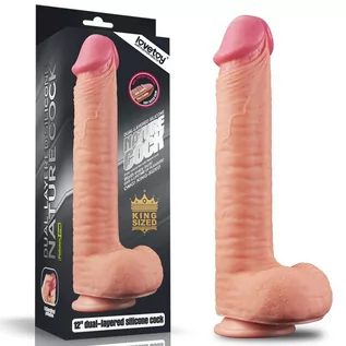 Sztuczne penisy - LoveToy LoveToy Dual Layered Platinum Silicone Cock with Balls 12" Flesh - grafika 1