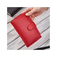 Portfele - Portfel damski skórzany duży czerwony portmonetka Brodrene G-12- RED - miniaturka - grafika 1