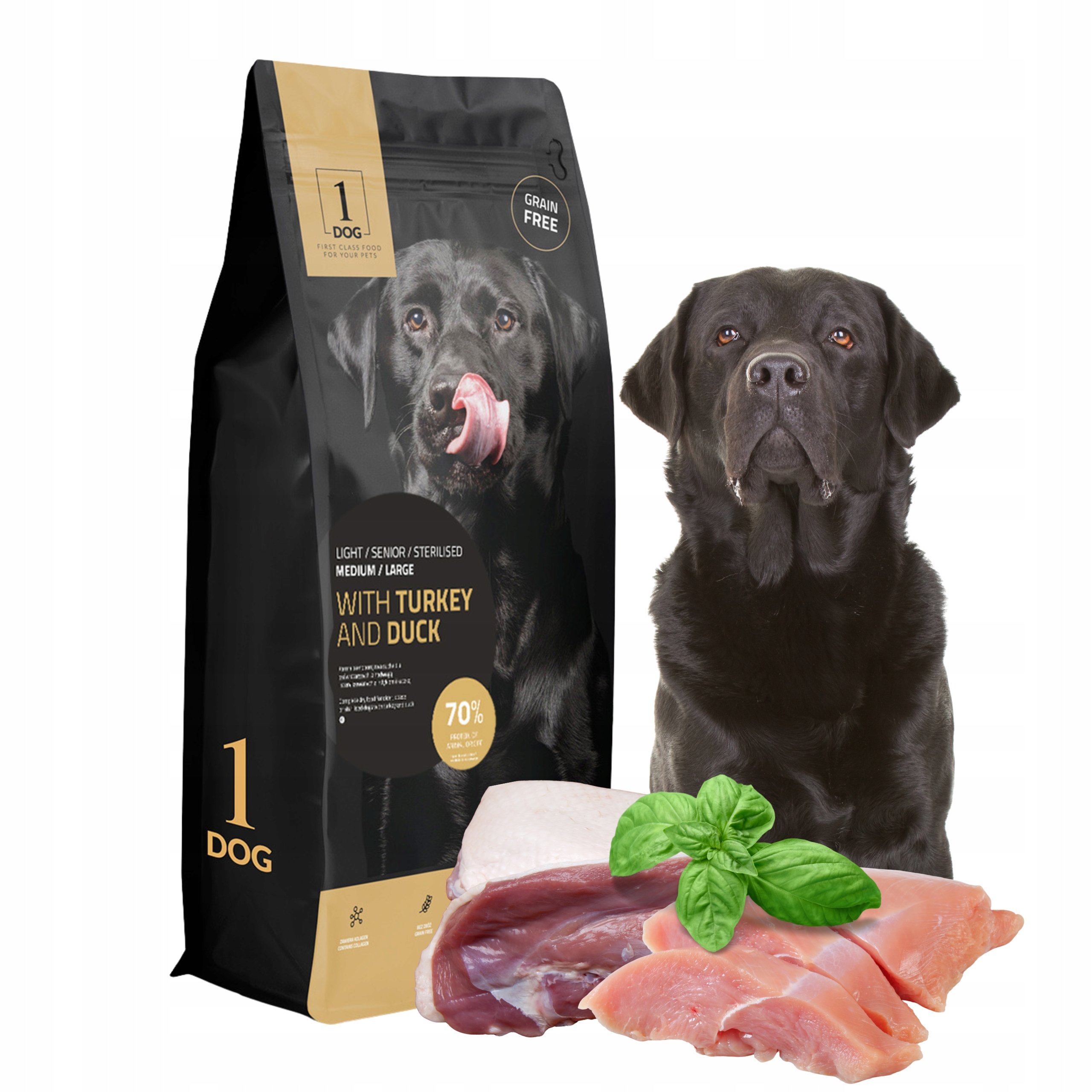 1DOG SENIOR LIGHT 12KG TURKEY DUCK INDYK KACZKA M/L BEZ ZBÓŻ