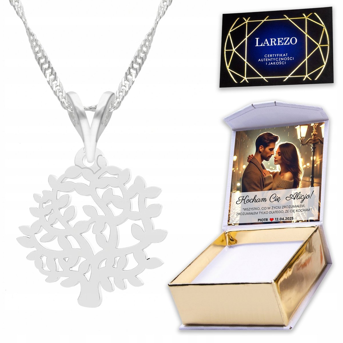 Naszyjnik Srebrny 925 z Drzewem Ażurowym Drzewko Ażurowe Drzewo + NADRUK