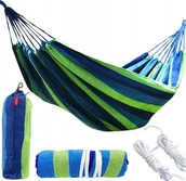 Hamaki - Hamak ogrodowy mocny duÅ¼y turystyczny z drÄ Å¼kiem 260x150 zielono-niebieski - miniaturka - grafika 1