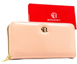 Duży portfel damski różowy lakierowany ROVICKY elegancki typu piórnik na suwak - Portfele Duży portfel damski różowy lakierowany ROVICKY elegancki typu piórnik na suwak - Portfele - miniaturka - grafika 1