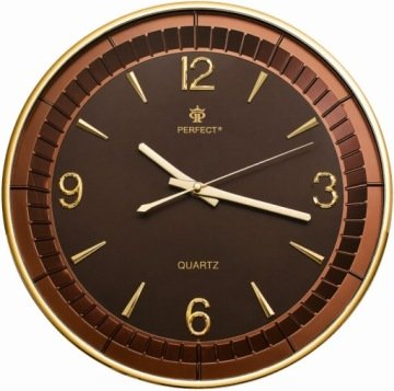 Zegar ścienny Perfect PW-151 brązowy złoty 34 cm cichy płynący