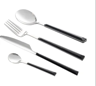 Zestaw sztućców 24 elementy dla 6 osób wielofunkcyjny wkład ze stali nierdzewnej do domu nóż widelec łyżka kuchnia restauracja marmurowo-czarny - Zestawy sztućców - miniaturka - grafika 1