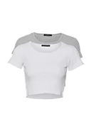 Bluzki damskie - Trendyol Women's Weiß-Grey-Paketpaket dziergana bluzka bluzka, biała, L - miniaturka - grafika 1