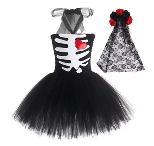 Strój Sukienka Coco Szkieletorka Halloween Tutu 110/122 - Stroje karnawałowe - miniaturka - grafika 1