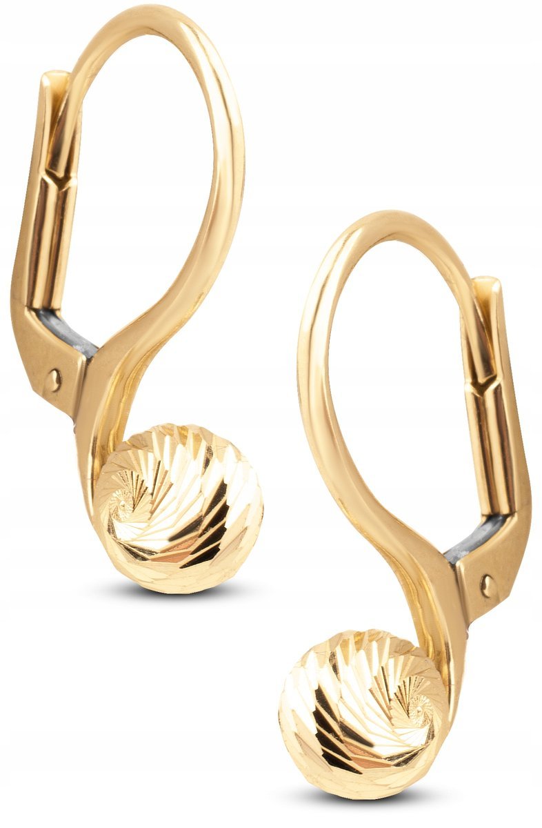 ZŁOTE KOLCZYKI NA ANGIELSKIM ZAPIĘCIU Z DIAMENTOWANYMI KULECZKAMI 14KT 585