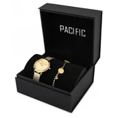 Zegarki damskie - Komplet na prezent złoty elegancki zegarek damski + bransoletka PACIFIC X6167-15 - miniaturka - grafika 1