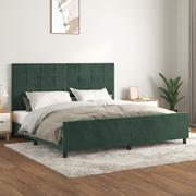 Łóżka - Lumarko Rama łóżka z zagłówkiem, ciemnozielona, 200x200 cm, aksamitna - miniaturka - grafika 1