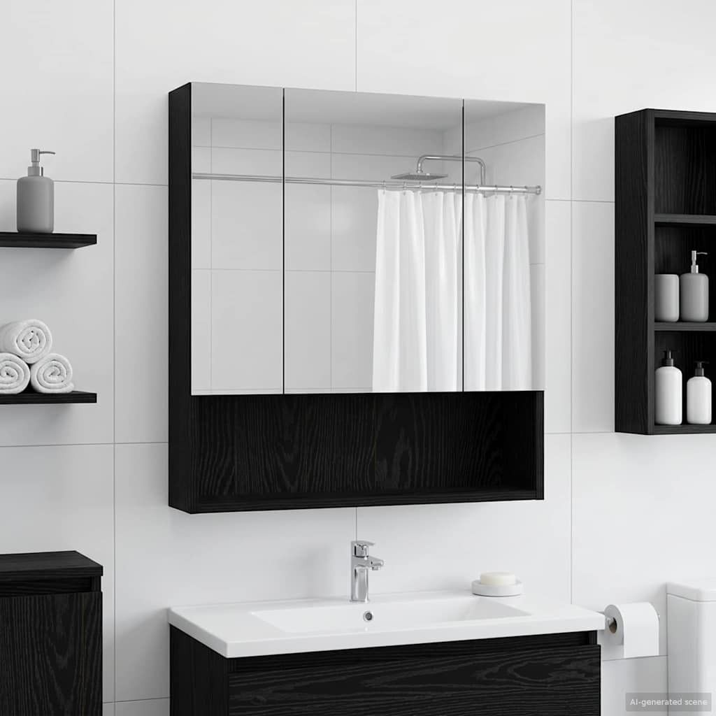 vidaXL vidaXL Szafka z lustrem do łazienki Czarny Dąb 60 x 14.5 x 70 cm