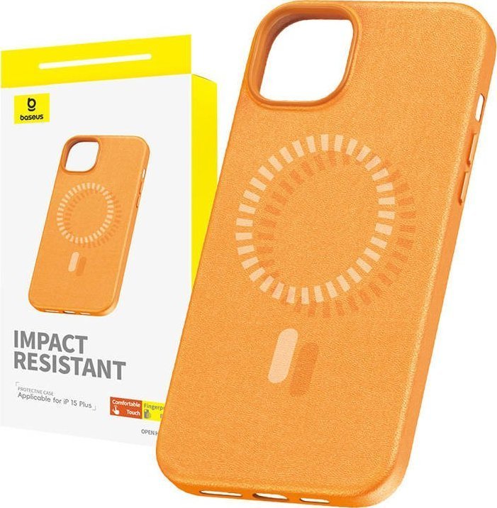 Baseus Magnetyczne Etui na telefon iPhone 15 Plus Baseus Fauxther Series Pomarańczowe