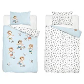 Pościel dla dzieci - Detexpol Pościel bawełniana dziecięca dwustronna Piłka Nożna niebieska 100x135 cm MAYAMOO wzór 5142 A - miniaturka - grafika 1