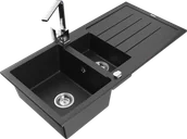 Zlewozmywaki z baterią - Mexen Andres zlewozmywak granitowy 1,5-komorowy z ociekaczem i baterią kuchenną Rita, czarny/srebrny metalik - 6515-73-670300-00 - miniaturka - grafika 1