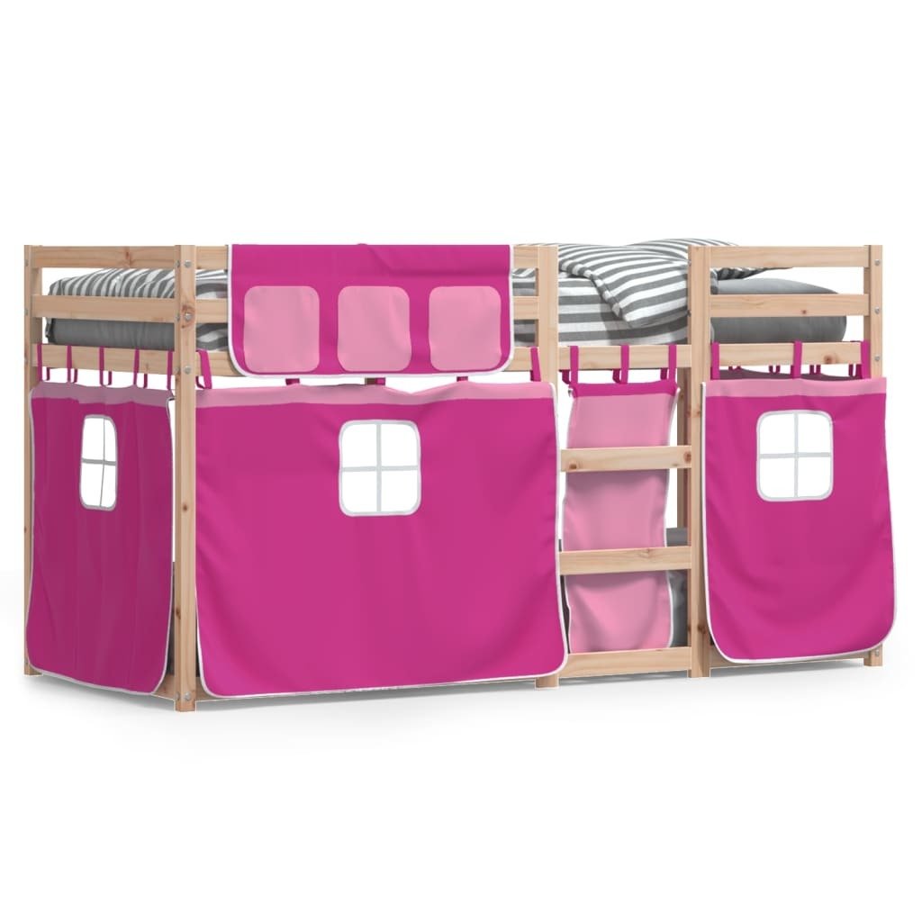 Łóżko piętrowe z zasłonami Pink 75x190 cm lite drewno sosnowe