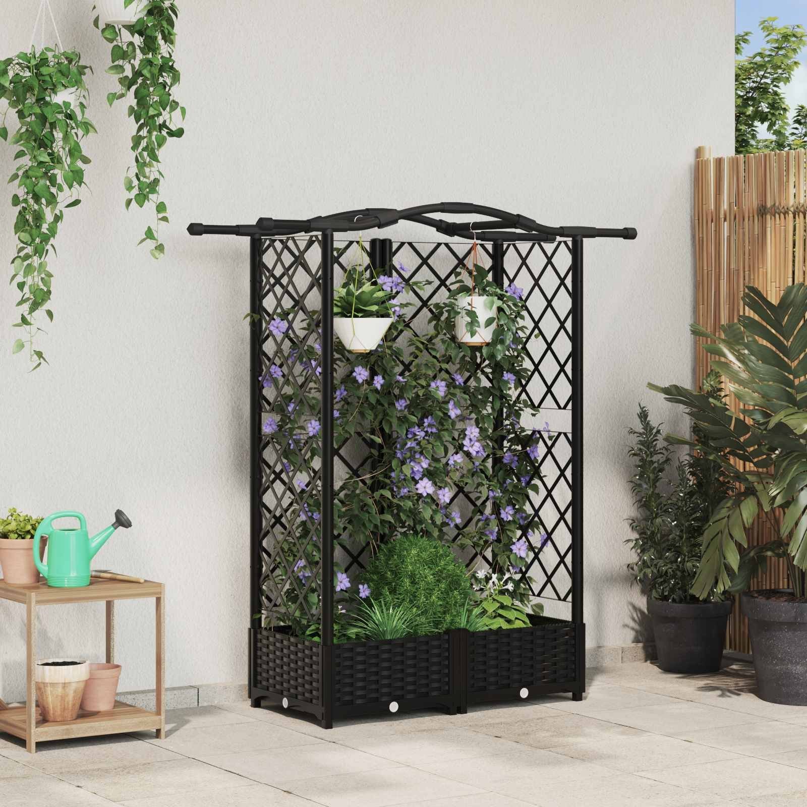vidaXL Podniesione łóżko z kratką i dachem Czarny 124 x 40 x 126 cm PP