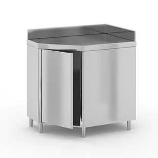 Narożny stół ze stali nierdzewnej z szafką, 1100 x 700 x 850 mm - Stoły gastronomiczne - miniaturka - grafika 1