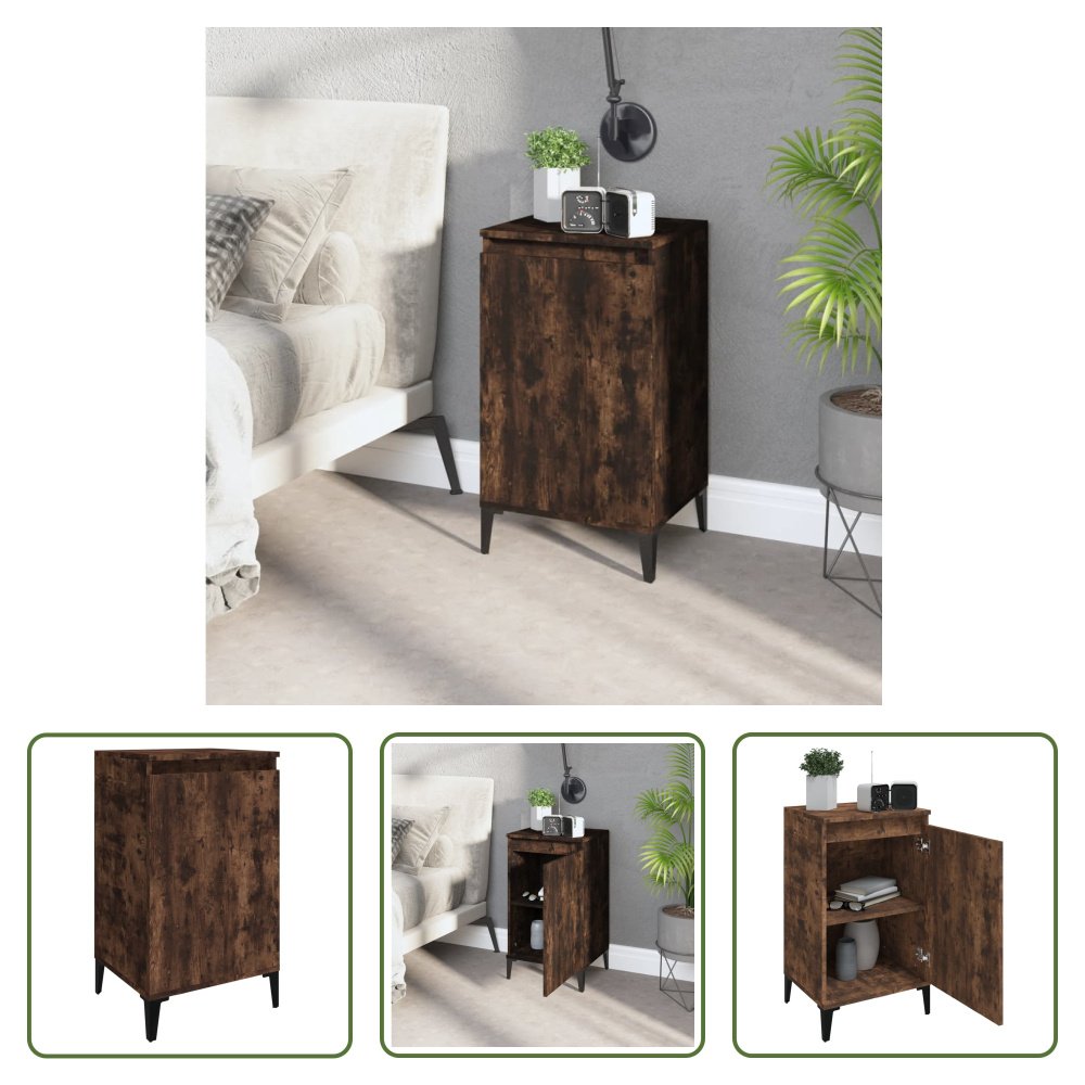 The Living Store szafka nocna dąb wędzony 40x35x70 cm materiał drewnopochodny
