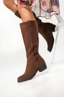 Kozaki damskie - Brązowe kozaki skórzane damskie Sergio Leone kowbojki przed kolano KZ268-S-CA - miniaturka - grafika 1