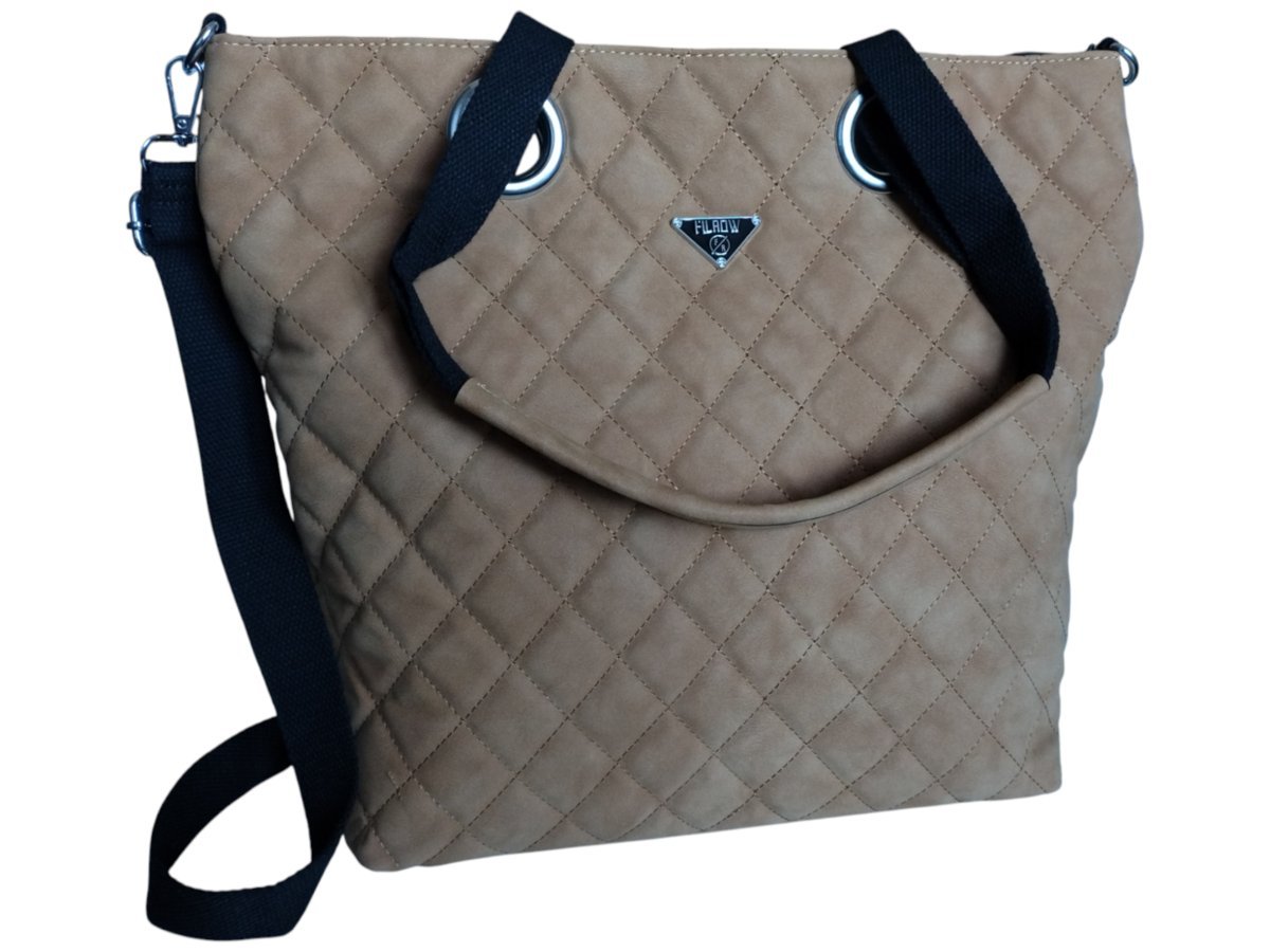 Brązowa Torebka Shopper Pikowana Damska Na Ramię Duża Pojemna A4