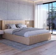 Łóżka - Łóżko tapicerowane 160x200 BELANIA beżowy welur #5 - miniaturka - grafika 1