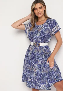Granatowa Wiskozowa Sukienka o Rozkloszowanym Kroju w Stylu Boho Melnea - Sukienki - miniaturka - grafika 1