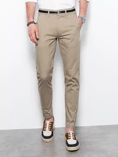 Spodnie męskie - Spodnie męskie chino z ozdobną taśmą w pasie - popielate V8 P156 - grafika 1