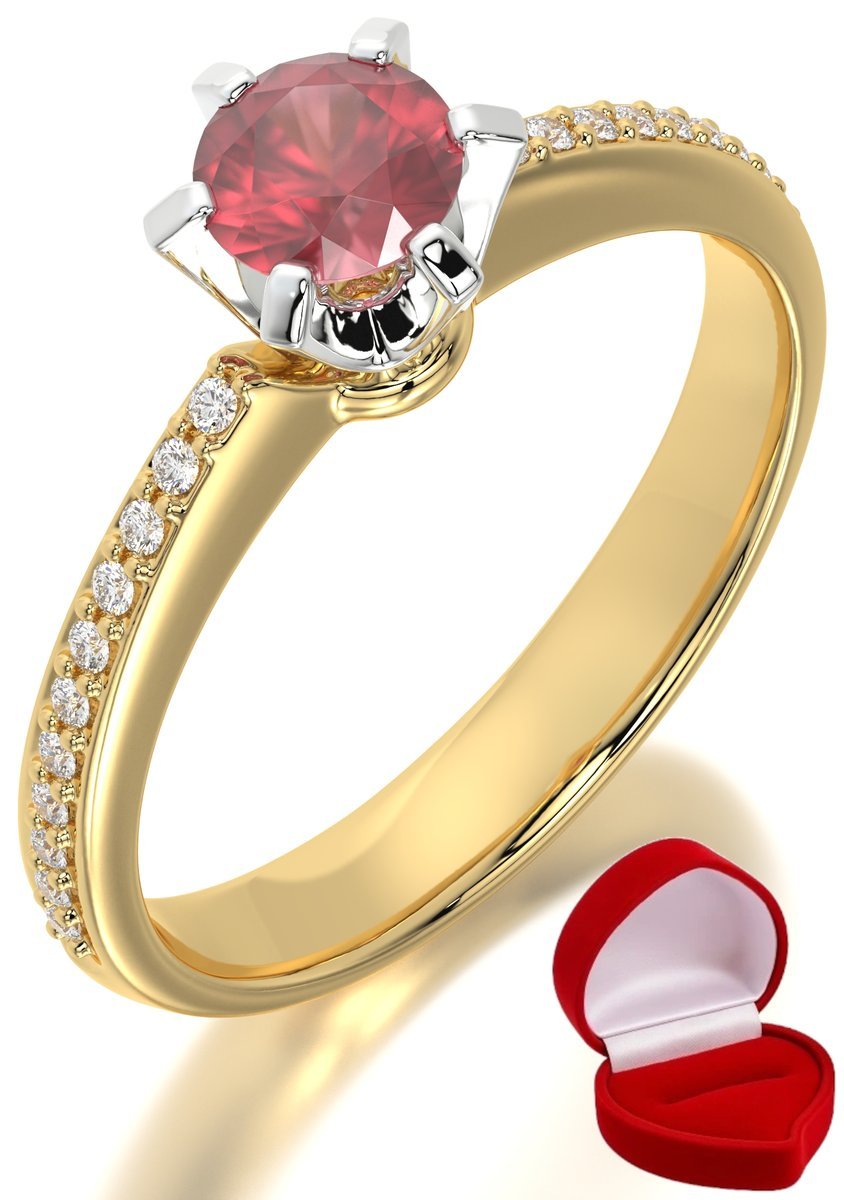 ZŁOTY PIERŚCIONEK ZARĘCZYNOWY 585 14k RUBIN 0,30 ct + PUDEŁKO R8