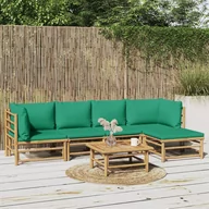 Meble ogrodowe - 6-cz. zestaw mebli do ogrodu, zielone poduszki, bambus vidaXL - miniaturka - grafika 1