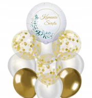Balony i akcesoria - Zestaw Balonów komunia święta dekoracje I KOMUNIA ŚW. złoty biały konfetti - miniaturka - grafika 1
