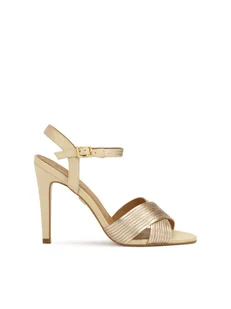 Beżowo-złote sandały ze skrzyżowanymi paskami - 36 - Sandały damskie - miniaturka - grafika 1